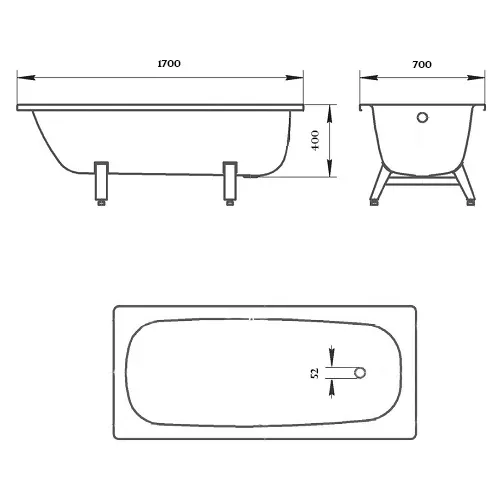 Ванна стальная DONNA VANNA 170х70х40см с ножками, толщина 2,3мм DV-75901