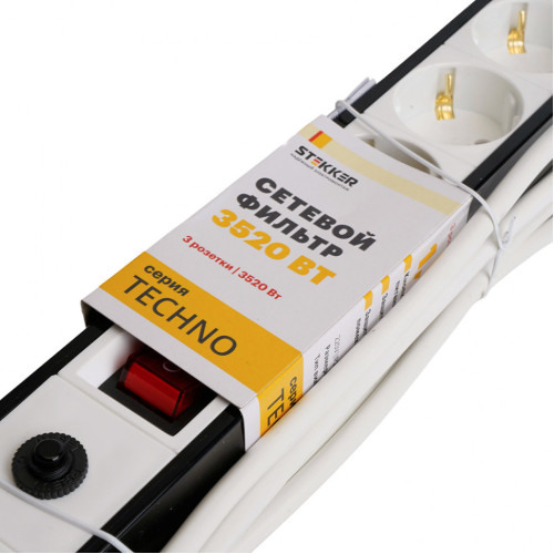 Фильтр сетевой Stekker 3 роз. 16A 1,8м белый HM22-31-02 Techno 50144