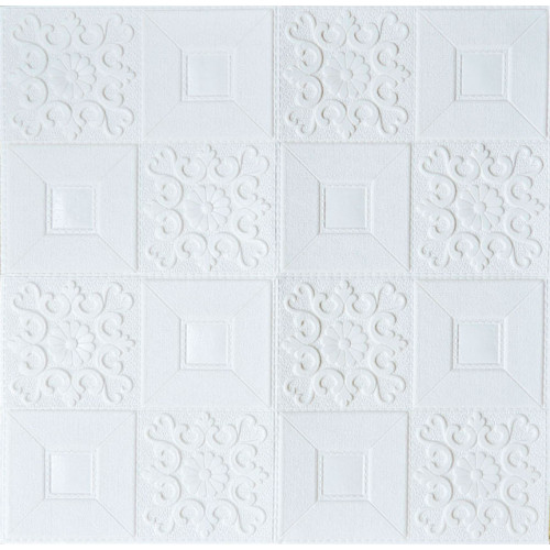 Панель ПВХ самоклеящаяся 3D БЕЛАЯ ПЛИТКА С УЗОРАМИ 700*770 (10)