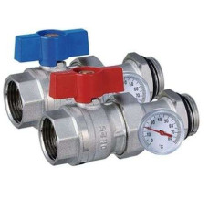 Кран прямой+тройник под термометр+термометр, красная и синяя бабочка TIM M308-4 (пара)