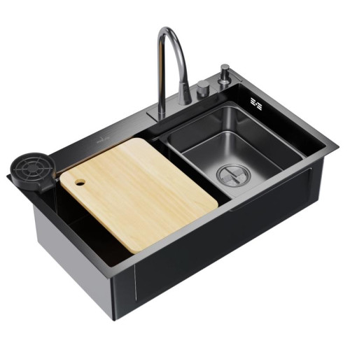 Мойка нерж. врезная MIXLINE PRO 750х460х215мм,черн.графит, сиф/доз/смесит/кол/д.р/о.с