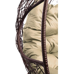 Кресло подвесное с ротангом ДЛЯ ДВОИХ коричневое с какао подушкой