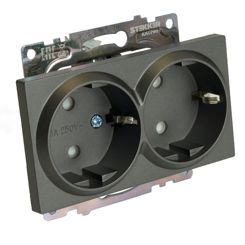 Розетка 2-ая 2P+E Катрин графит с защитной шторкой GLS16-7114-06