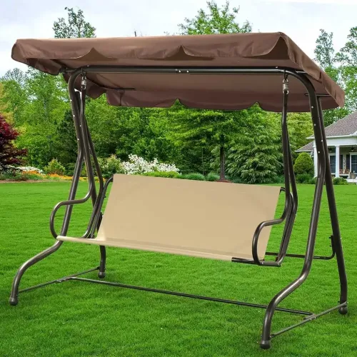 Качели садовые 3-х местные 195*120*170см, макс. нагрузка 200кг, бежевые с коричневой крышей YT8050 N.N (311201)