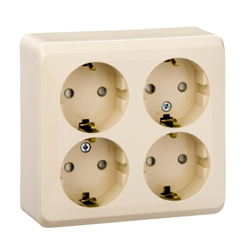 Розетка О/У 4-ая 2P+E ЭТЮД слон.кость шторки PA16-208K (499409)