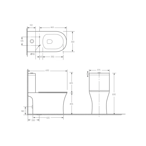 Унитаз-компакт EVA GOLD EG301T тонкое сиденье ДП, безободковый, гориз. вып., круговой смыв