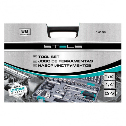 Набор инструментов STELS  88 пр. 1/2, 1/4,  CrV, 6 гран. головки (14109)