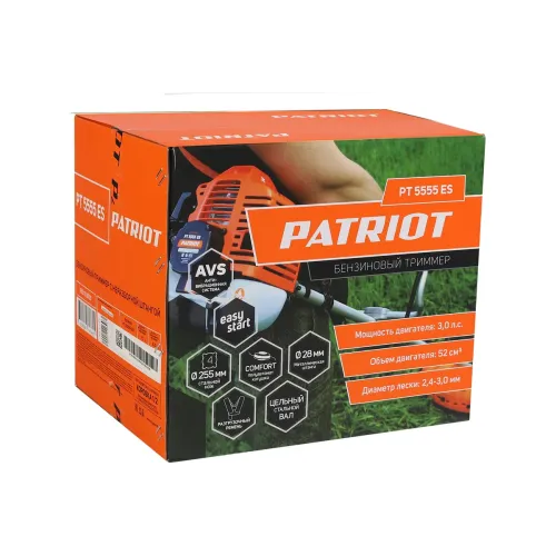 Триммер бензо PATRIOT PT 5555ES Country, 52см3 (неразборная штанга) (*20)
