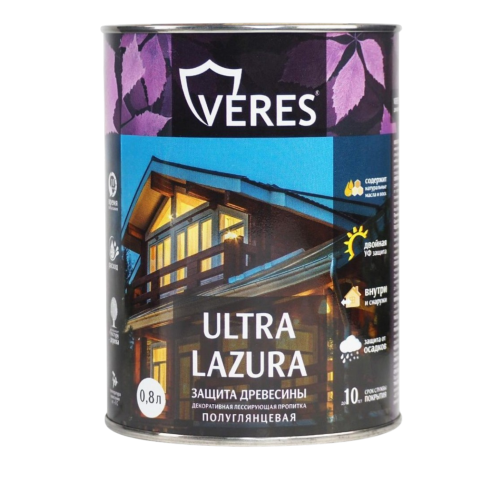 Декоративная пропитка для дерева Veres Ultra Lazura № 4 Орех 0,8 л