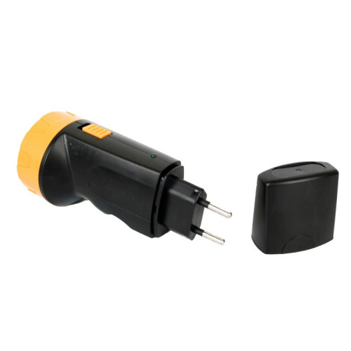 Фонарь ULTRAFLASH LED 3827 (LED* 5) ПЛАСТИК. черн.-желт. со встр. вилкой, аккум.: заряд. от сети (656023)