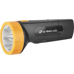 Фонарь ULTRAFLASH LED 3827 (LED* 5) ПЛАСТИК. черн.-желт. со встр. вилкой, аккум.: заряд. от сети (656023)