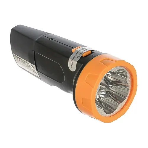 Фонарь ULTRAFLASH LED 3827 (LED* 5) ПЛАСТИК. черн.-желт. со встр. вилкой, аккум.: заряд. от сети (656023)