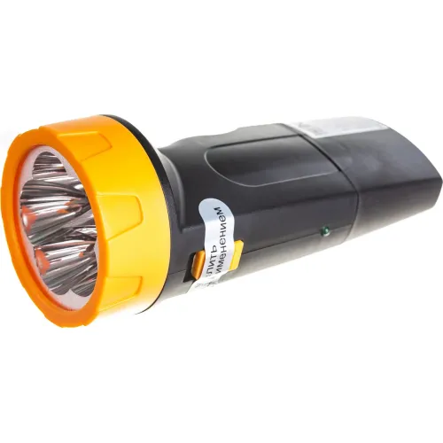 Фонарь ULTRAFLASH LED 3827 (LED* 5) ПЛАСТИК. черн.-желт. со встр. вилкой, аккум.: заряд. от сети (656023)