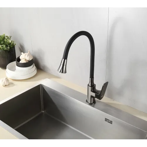 Смеситель для кухни FRAP F4486-9 оружейная сталь, гибкий излив