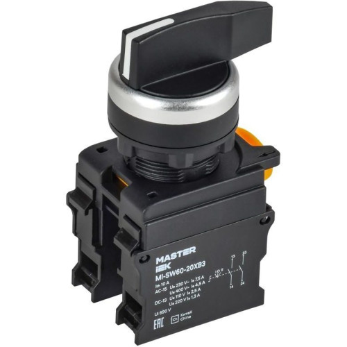 Переключатель 3 полож. 2НО длин. ручка черн. MASTER IEK MI-SW60-20XB3-4-25-3-K02