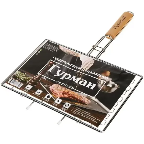 Решетка гриль ГУРМАН 340х220х30мм металл, плоская (424826)