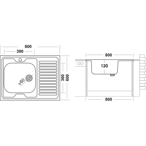 Мойка нерж. накладная UKINOX 60х80 тол. 0,5мм, левая ECO800.600L (479610)