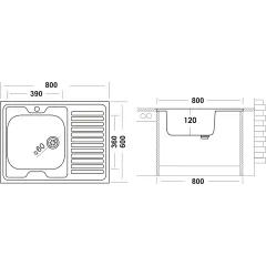 Мойка нерж. накладная UKINOX 60х80 тол. 0,5мм, правая ECO800.600R (479609)