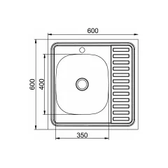 Мойка нерж. накладная MIXLINE 60х60 тол. 0,4мм, левая (сифон)