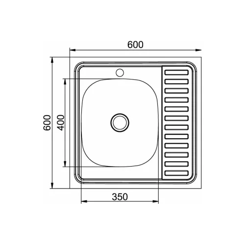 Мойка нерж. накладная MIXLINE 60х60 тол. 0,4мм, левая (сифон)