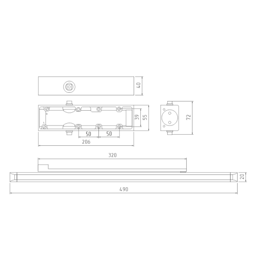 Доводчик НОРА-М 830 Slider 25-80 кг, серебро мороз. со скользящей тягой (00-00018671)