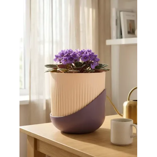 Горшок для цветов La Decoro Лаура 1,6л пудровый/сливовый (526803)