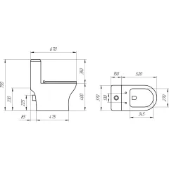 Унитаз-монолит EVA GOLD SM9616 тонкое сиденье ДП, безободковый с гофрой и гибкой подводкой
