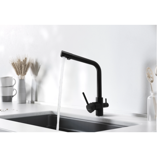 Смеситель для кухни OULEMEI OLM-LT015 с каналом фильтрованной воды, чёрный