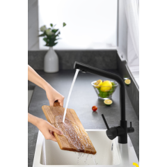 Смеситель для кухни OULEMEI OLM-LT015 с каналом фильтрованной воды, чёрный