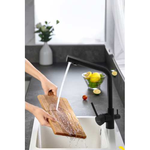 Смеситель для кухни OULEMEI OLM-LT015 с каналом фильтрованной воды, чёрный
