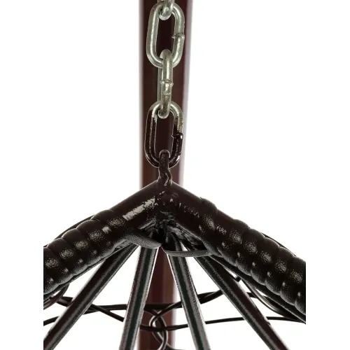 Кресло подвесное с ротангом Капля коричневое с синей подушкой