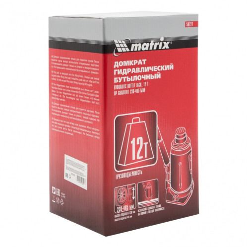 Домкрат бутылочный MATRIX 12т, 230–465мм (50727)