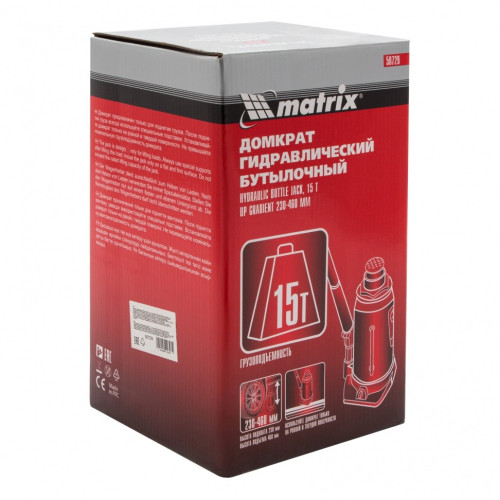 Домкрат бутылочный MATRIX 15т, 230–460мм (50729)