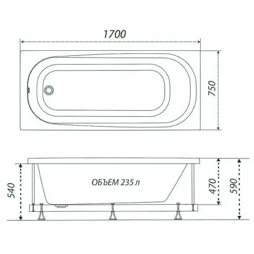 Ванна акриловая ТРИТОН Дина 170х75см на раме (*20)