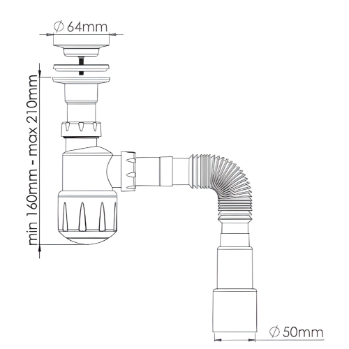 Сифон для умывальника ZEGOR 1 1/4' с гибкой трубой 40х50 (Y105-0)