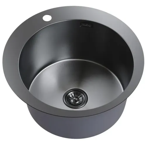 Мойка нерж. врезная MIXLINE PRO D50 тол. 3 мм, чёрный графит, с сифоном