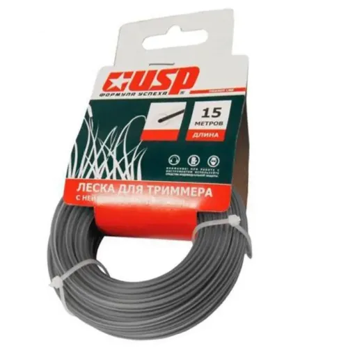 Леска для триммера USP (78275) 4,0мм, с нейлоновым сердечником, длина 15 м, скруч. квадрат