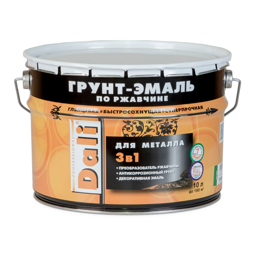 Грунт-эмаль DALI по ржавчине 3 в 1 гладкая RAL 7004 серая 10 л