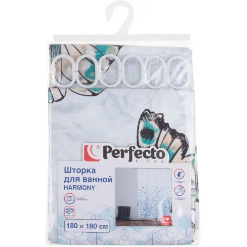 Шторка для ванной PERFECTO LINEA Harmony 180x180cм 12 колец, бабочки