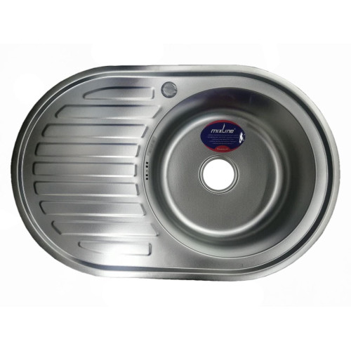 Мойка нерж. врезная MIXLINE овальная 50х77 тол. 0,8мм, правый выпуск, декор (сифон)
