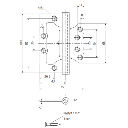 Петля накладная Code Deco 100*75*2,5-B2-GRF графит (00-00019828)