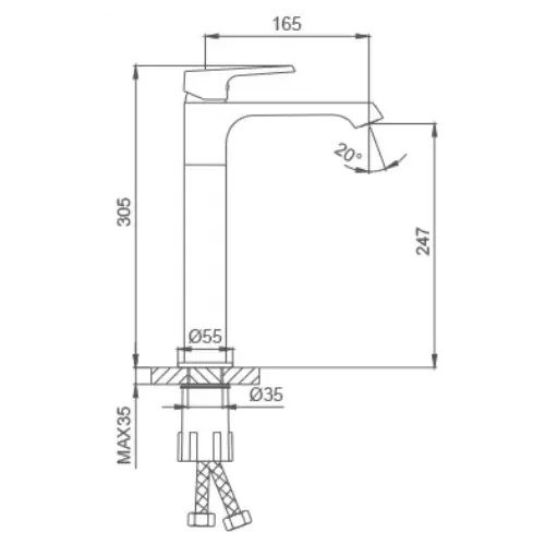 Смеситель для умывальника FRAP F1071-29 ф 35 оружейная сталь, высокий