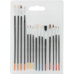 Кисти художественные FIT плоские нат.щетина деревянная ручка набор 15шт (01535)