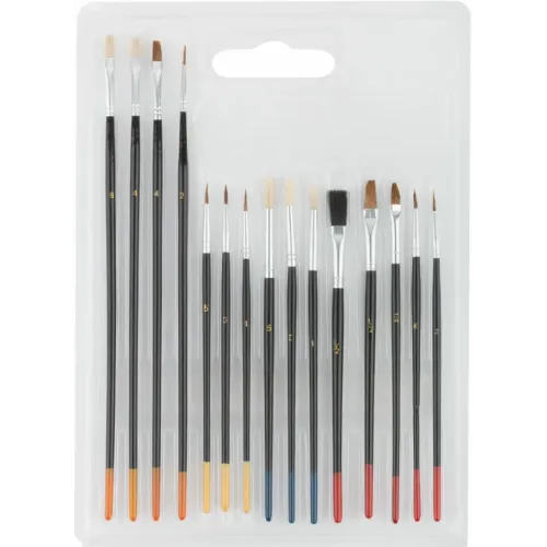 Кисти художественные FIT плоские нат.щетина деревянная ручка набор 15шт (01535)