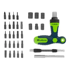 Отвертка СИБРТЕХ Т-образная реверсивная, биты, торцевые головки, 33 шт (13382)