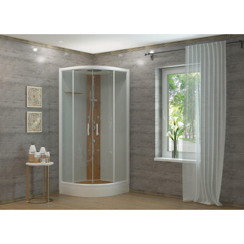 Душевая кабина EVA GOLD 90х90х224см бамбук, низ. поддон, белое заднее стекло, БАМБУК 1808