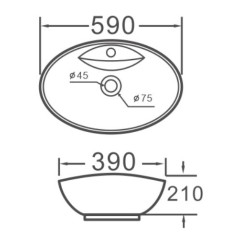 Умывальник накладной EVA GOLD A011 овальный, с переливом 59х39х21см