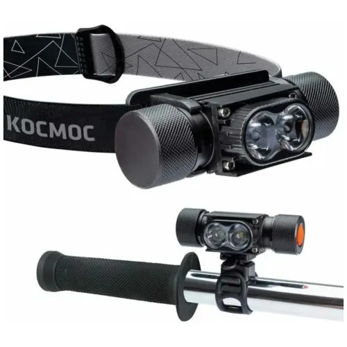 Фонарь налобный/велосипедный КОСМОС 10W аккум. съемн. Li-ion 18650 1.2А.ч USB-шнур KOS501Lit
