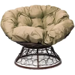 Кресло ПАПАСАН Home с ротангом коричневое с подушкой лен