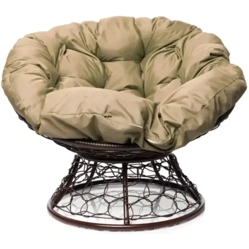 Кресло ПАПАСАН Home с ротангом коричневое с подушкой лен